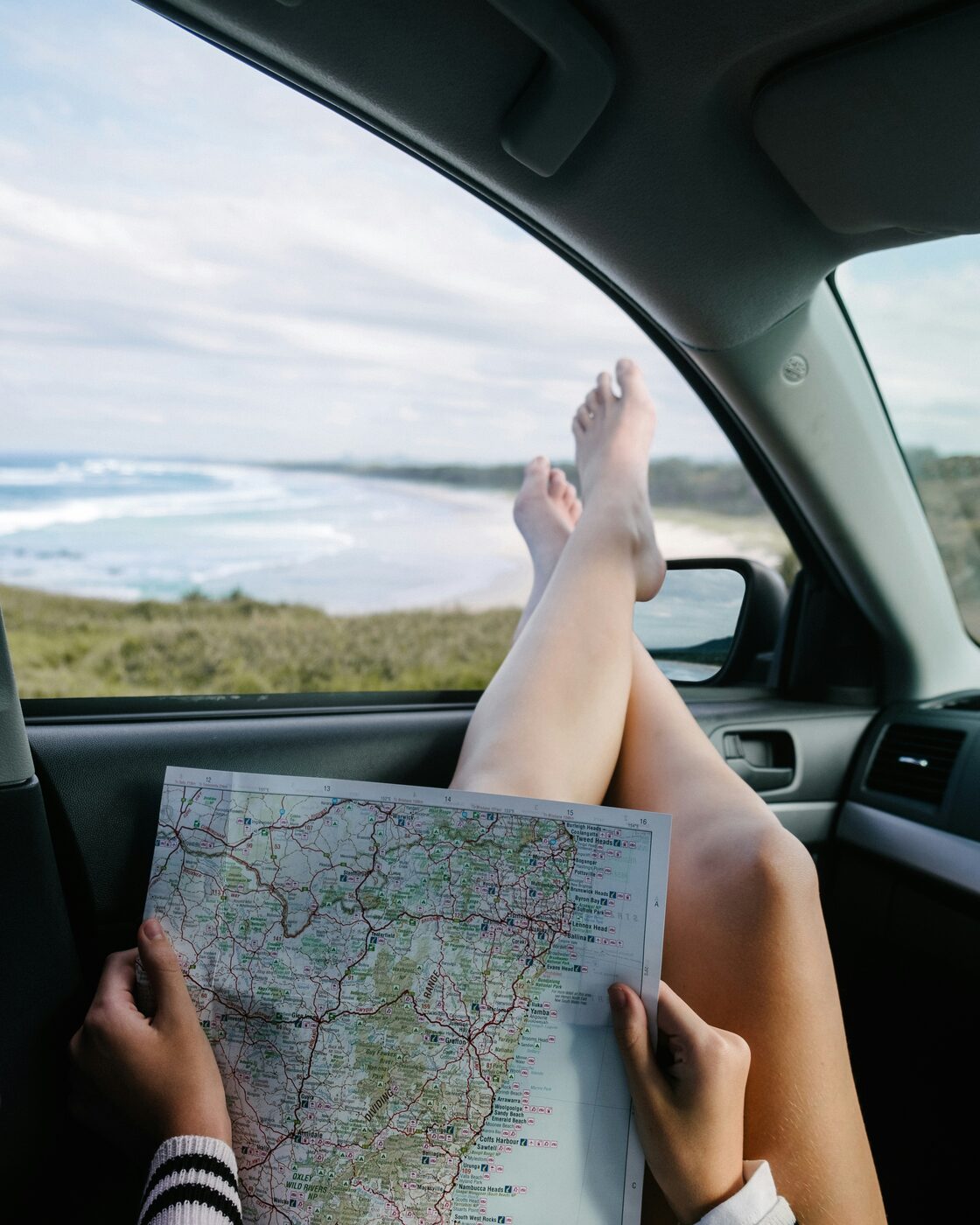 Road trip route on a map