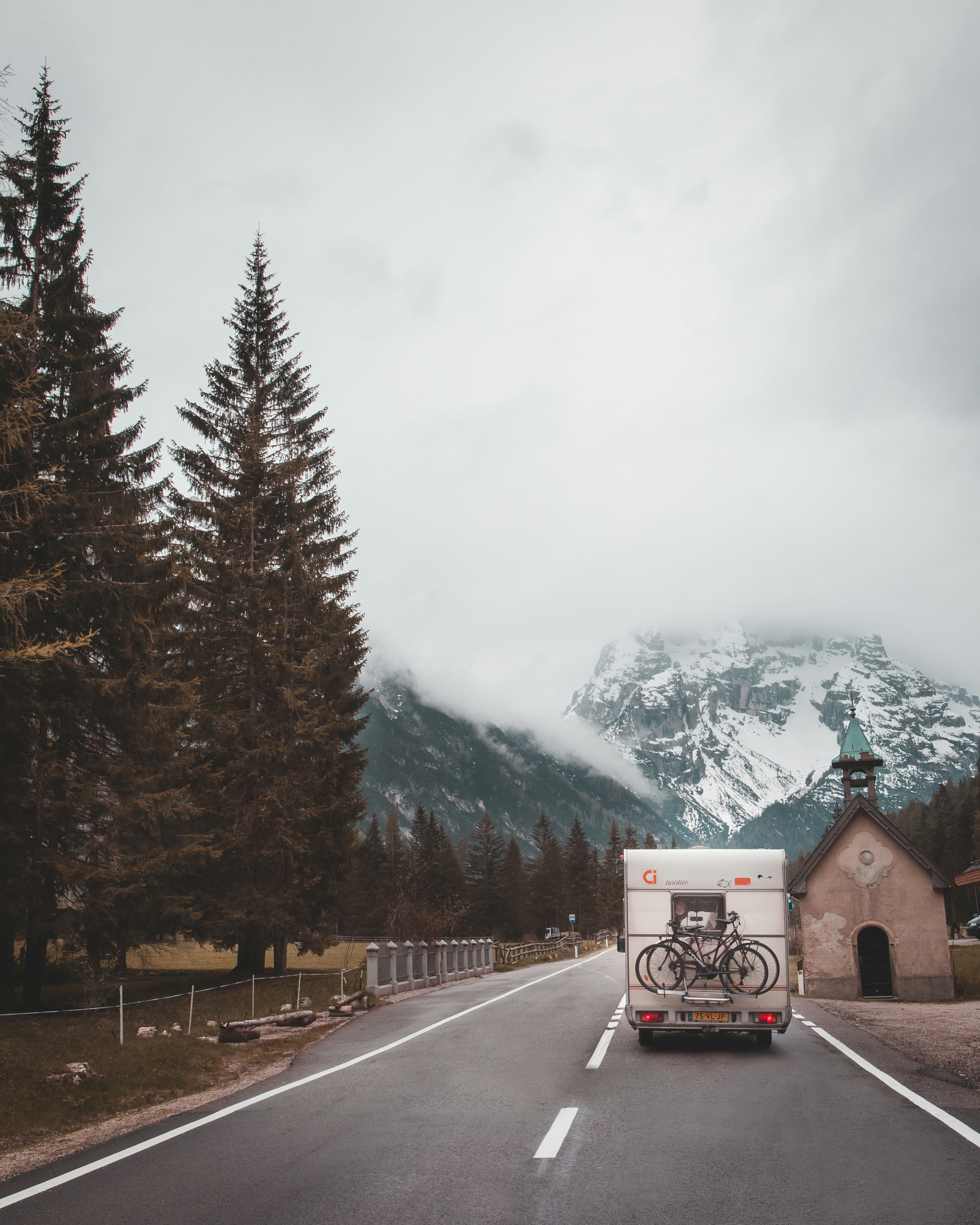 Motorhome on an alpine road in Europe